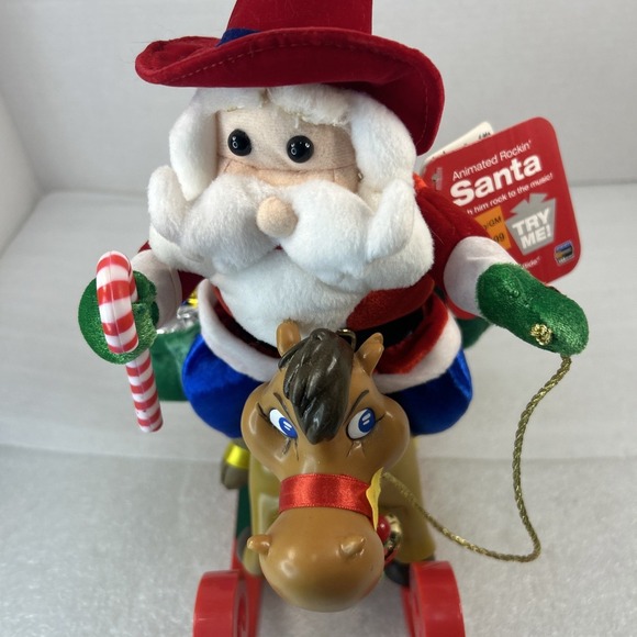 Christmas Gemmy Animated Cowboy Western Santa Riding Rocking Horse Works Read - Picture 13 of 16